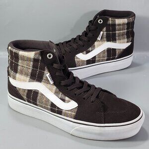 Vans Sk8-Hi Brown Plaid Wm 10 High Top Suede Skate Shoes Sneakers Worn Once